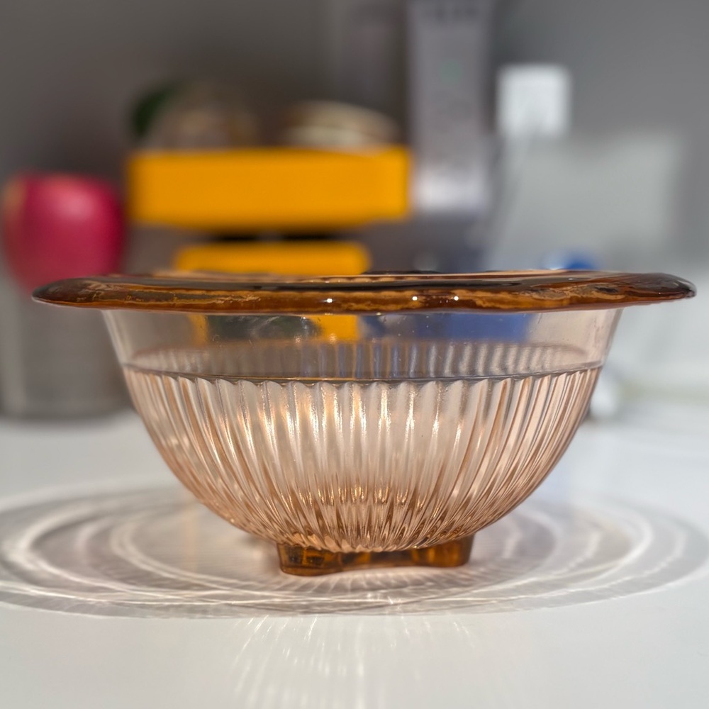 Pink Hazel Atlas Depression Glass Mixing Bowl - 8 1/2”